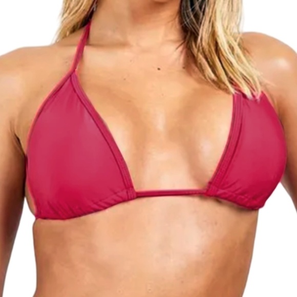 boohoo Triangle Tie Side String Bikini Rose Pink Adjustable Lined - Picture 9 of 13